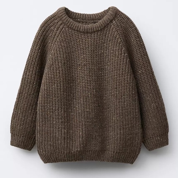 Zara Brown Knit Sweater with Plaid Elbow Patches - Picture 3 of 4